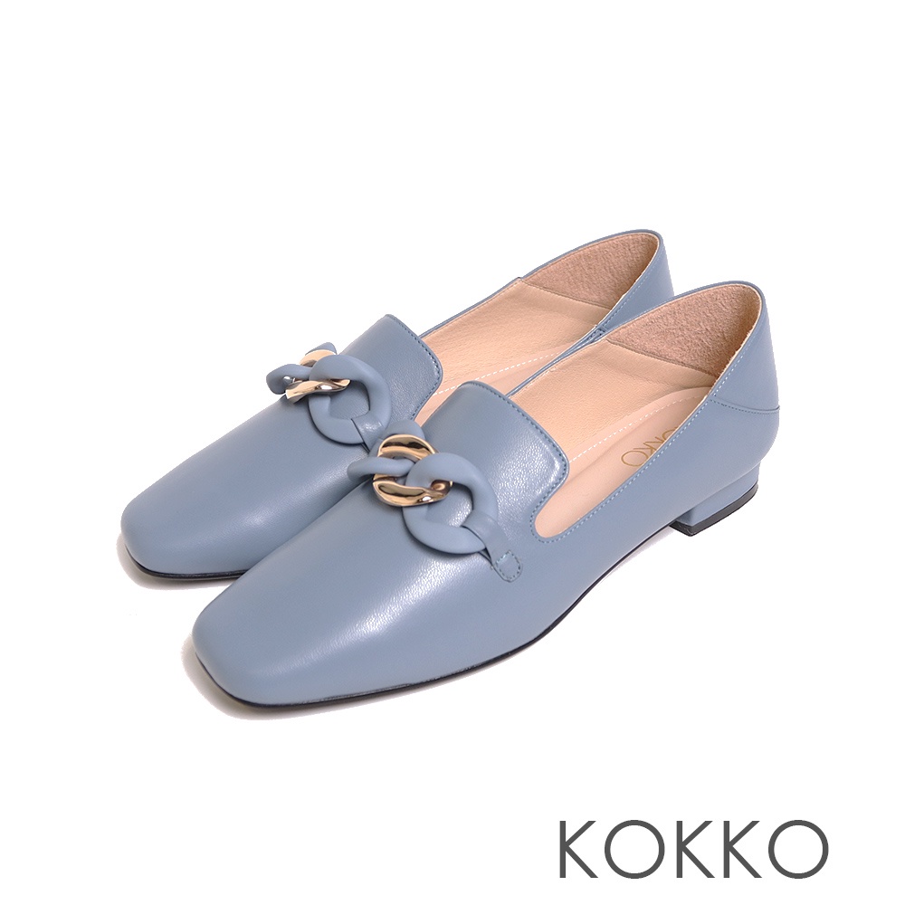 KOKKO時髦鍊條微軟後採兩穿式包鞋灰藍色