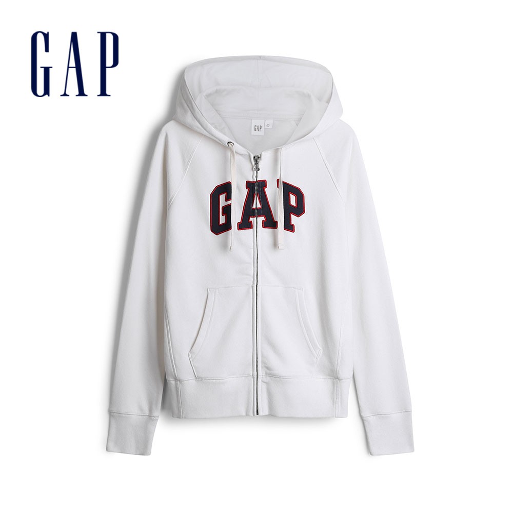Gap 女裝 Logo棉質縮口拉鍊連帽外套-灰白色(567941)