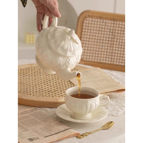 天使浮雕復古陶瓷茶壺 茶具下午茶咖啡杯碟歐式宮廷風