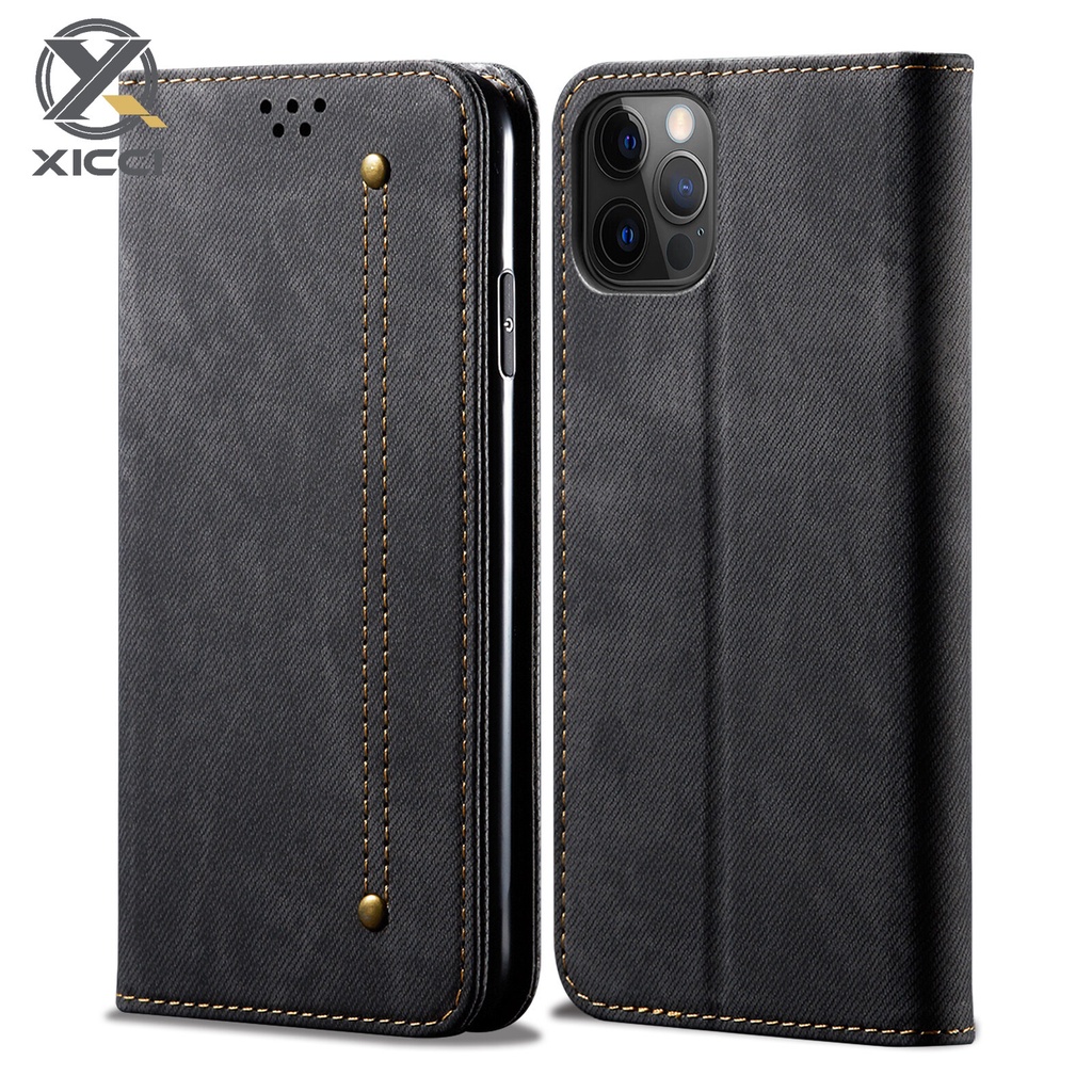 XICCI適用於iPhone 7 8 SE 2020 7 Plus X XR XS Max磁性復古牛仔皮革带卡槽手机殼