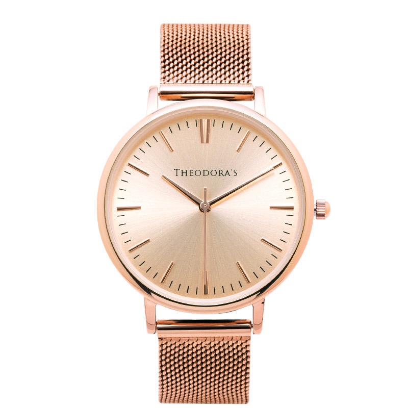 【THEODORA'S】Hera 簡約中性款金屬手錶[小錶面] 粉膚面-米蘭玫金【希奧朵拉】