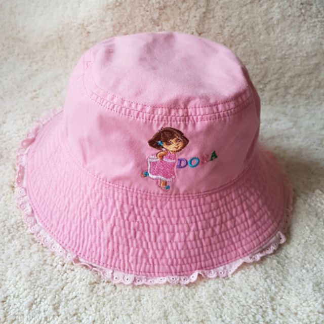 粉紅Dora朵拉 女孩花邊夏日遮陽防曬帽子