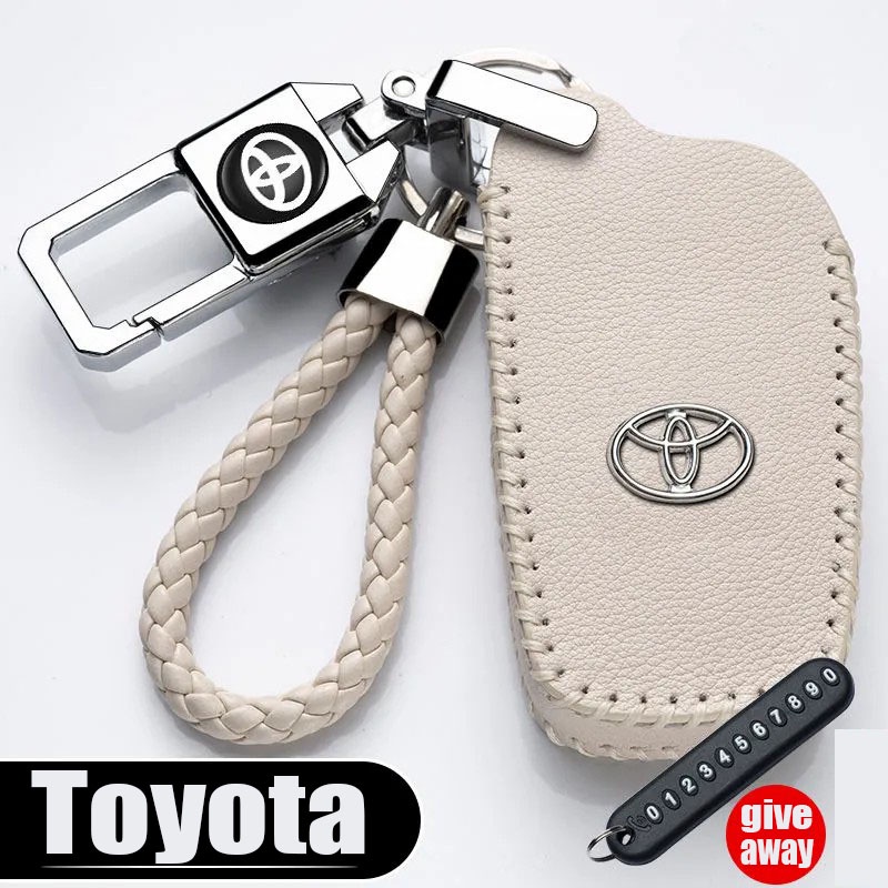 【新款白色】 Toyota 鑰匙扣皮革鑰匙皮套 Yaris VIOS Altis Rav4 Chr Rav4 汽車鑰匙扣