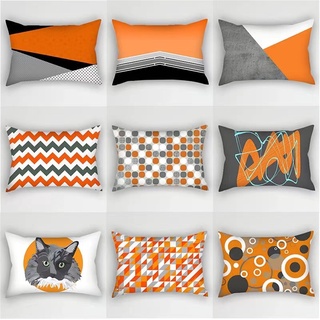 橙色幾何坐墊套 30cm × 50cm, 40cm × 60cm, 短毛絨腰枕套, 家居裝飾沙發枕套