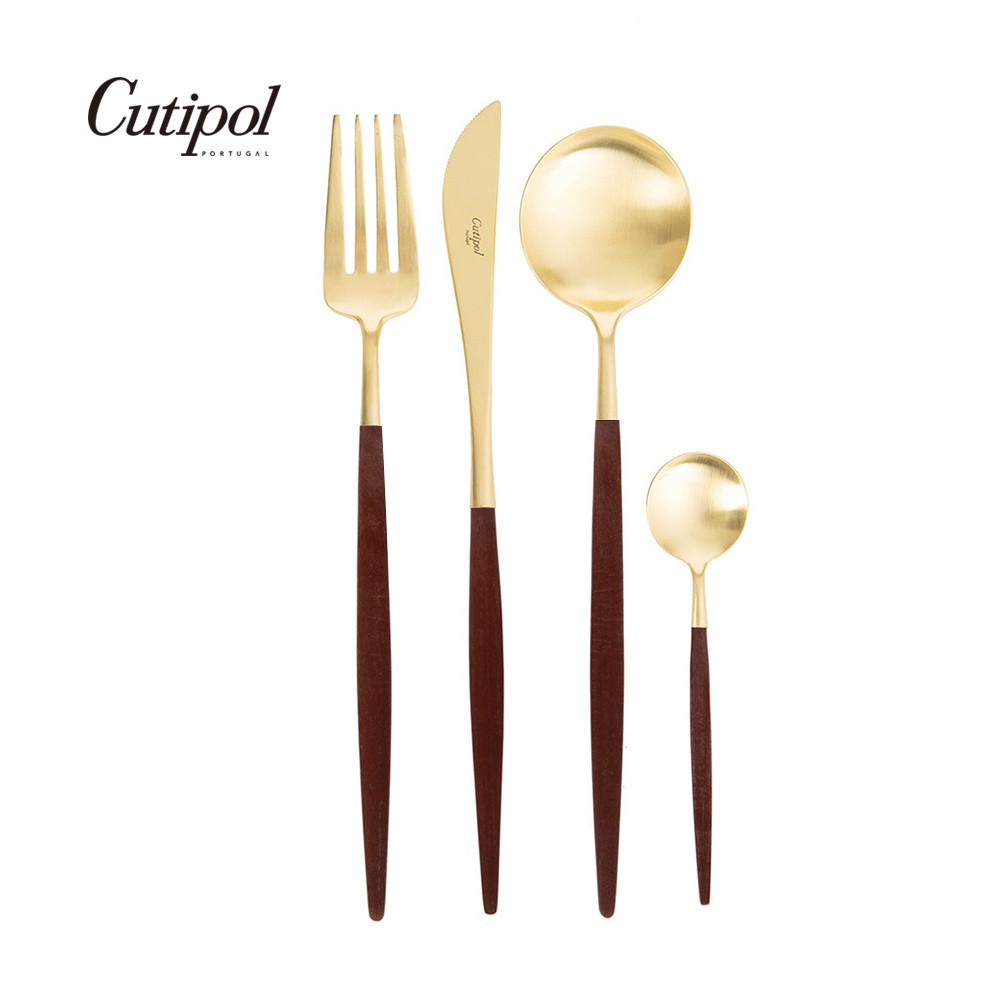 【Cutipol】GOA系列-棕金霧面不銹鋼-主餐四件組(主餐刀叉匙+咖啡匙) 葡萄牙手工餐具