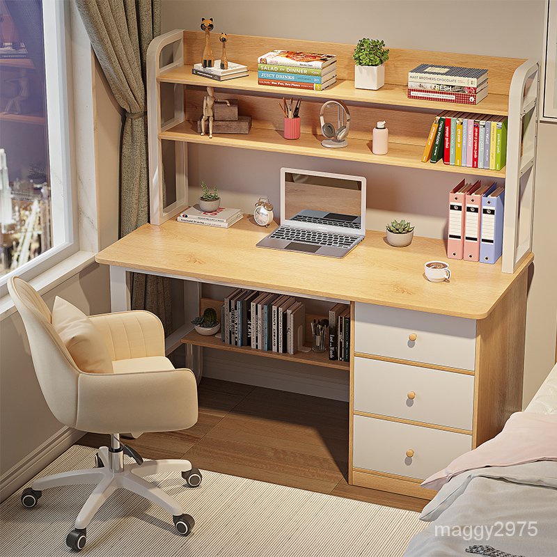 書桌書架組合 書桌  書桌 桌子 電腦臺式桌傢用簡約租房書桌書架一體帶櫃子臥室辦公桌學生寫字桌8.22 TIFB