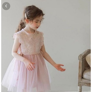 童衣 女童蕾絲洋裝 韓國粉珊系列蕾絲優雅網紗洋裝