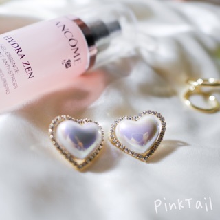 ✿粉紅尾巴PinkTail ✿ 《寵愛自己》925純銀 純銀 耳針 耳環 愛心 珍珠 鑲鑽 飾品 法式