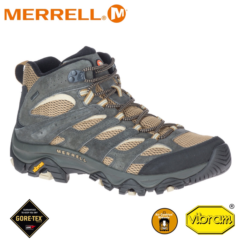 【MERRELL 美國 男 MOAB 3 MID GORE-TEX中筒登山鞋《鐵灰/袋棕》】ML036251/健走鞋