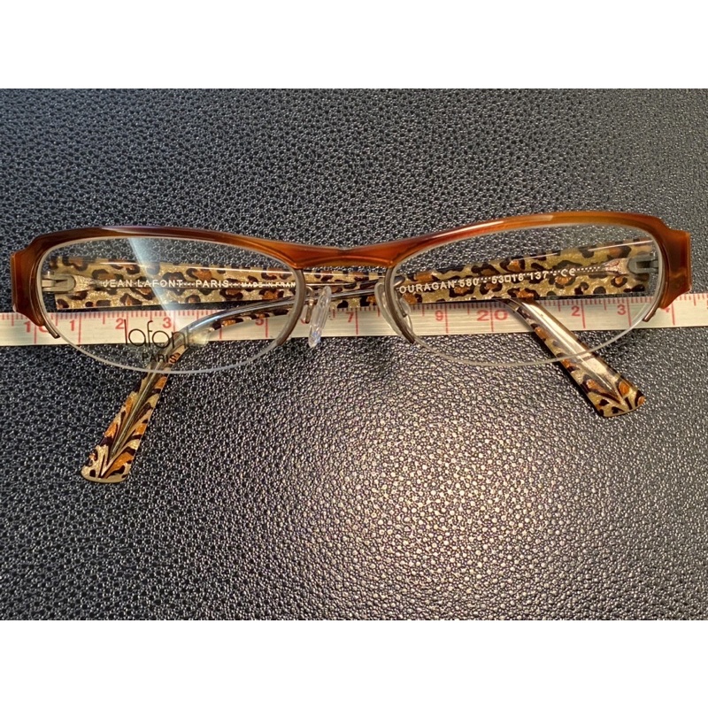 日本🇯🇵攜回近新 Lafont (made in France)的法國🇫🇷頂級淺咖啡玳瑁色半框內豹紋, 設計風眼鏡