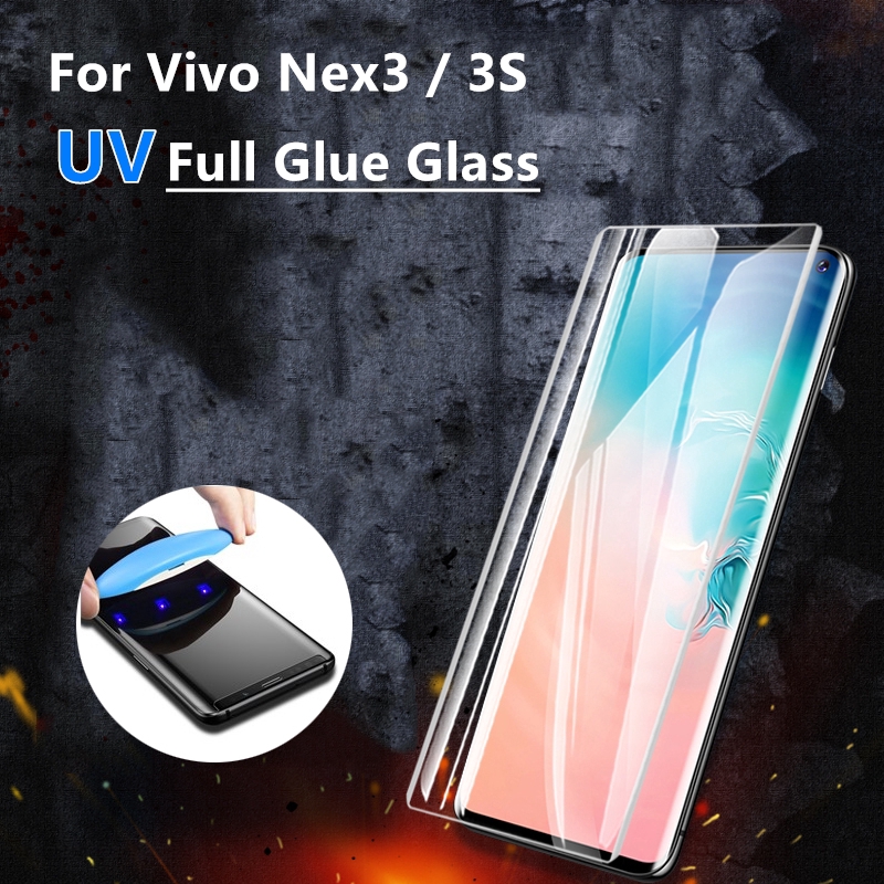 適用於 Vivo Nex 3 3S 鋼化玻璃 UV 全膠支持指紋解鎖。UV 全膠鋼化玻璃屏幕保護膜適用於華為 NEX3/