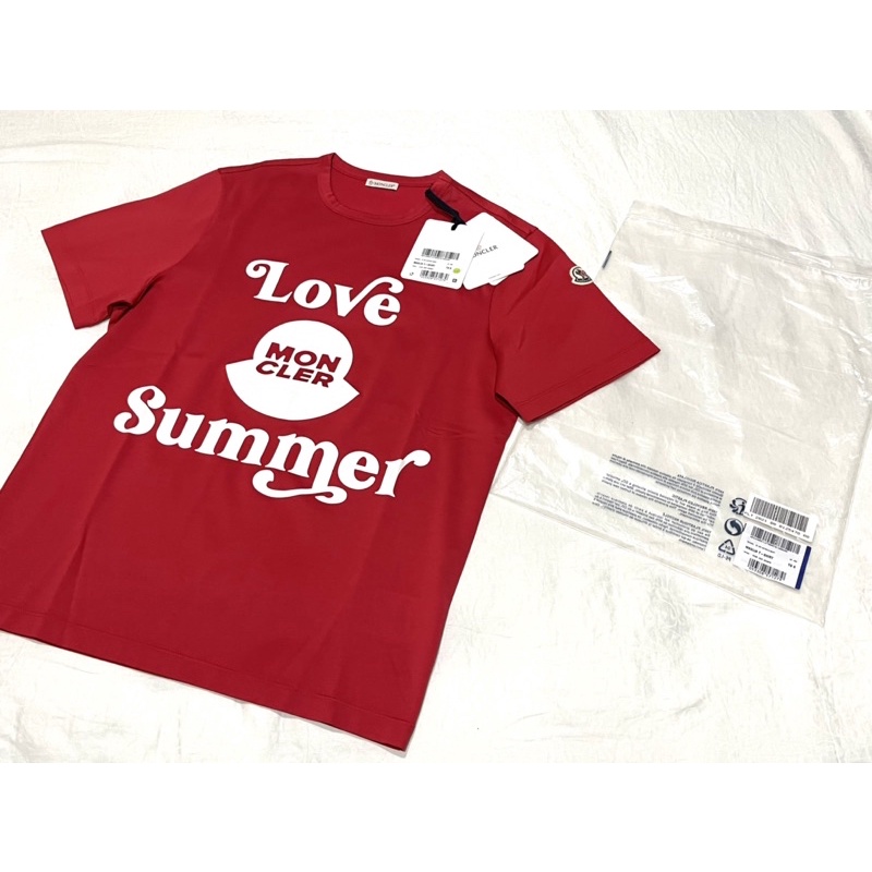 全新 Moncler 蒙口Love Summer 愛夏天Logo 紅色 袖口布章 短T 短袖 t-shirt