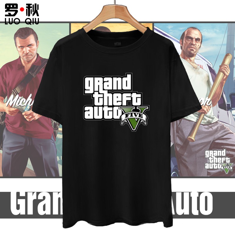 Gta游戲5俠盜獵車手周邊短袖t恤衫男女純棉半袖體恤學生上衣服裝 蝦皮購物