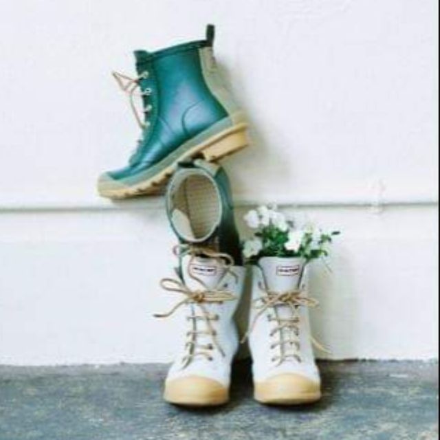 英國人氣雨靴品牌 HUNTER BOOT THURLOE 絕版款白色綁帶短雨靴