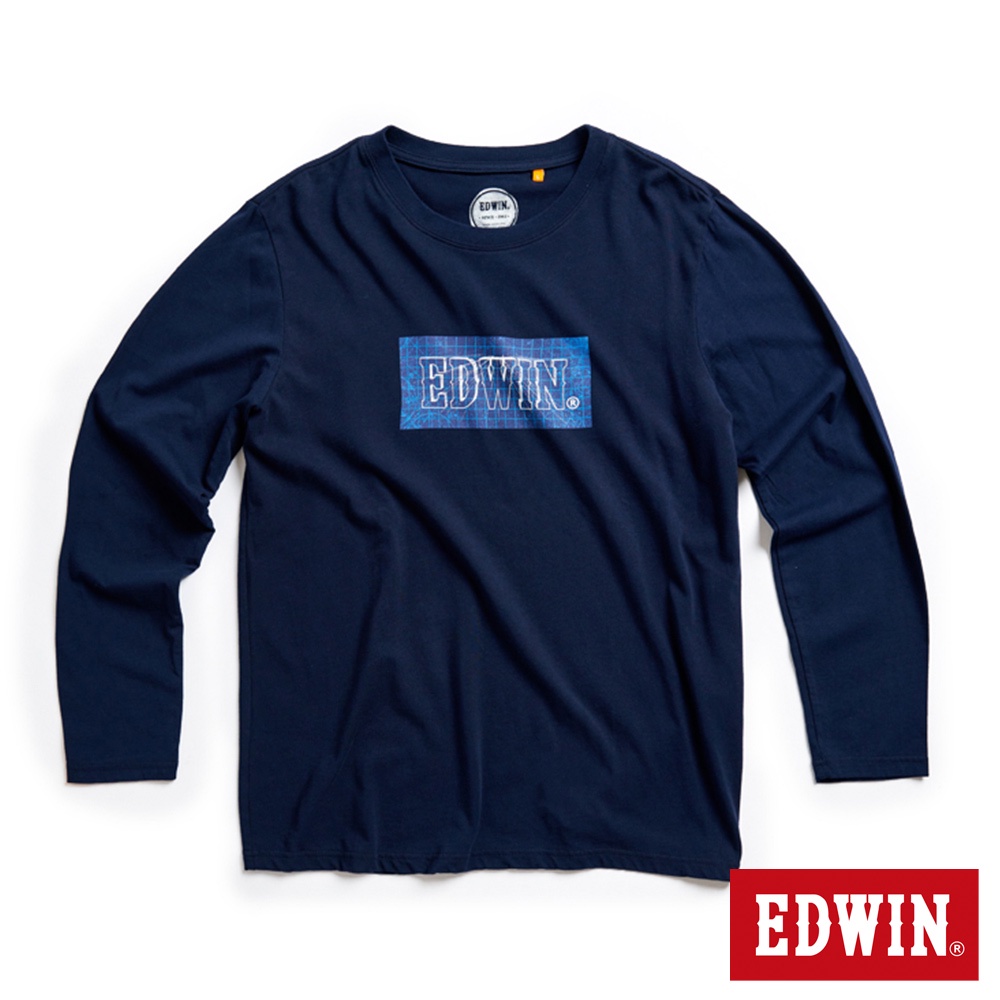 EDWIN 橘標 藍圖LOGO薄長袖T恤(丈青色)-男款