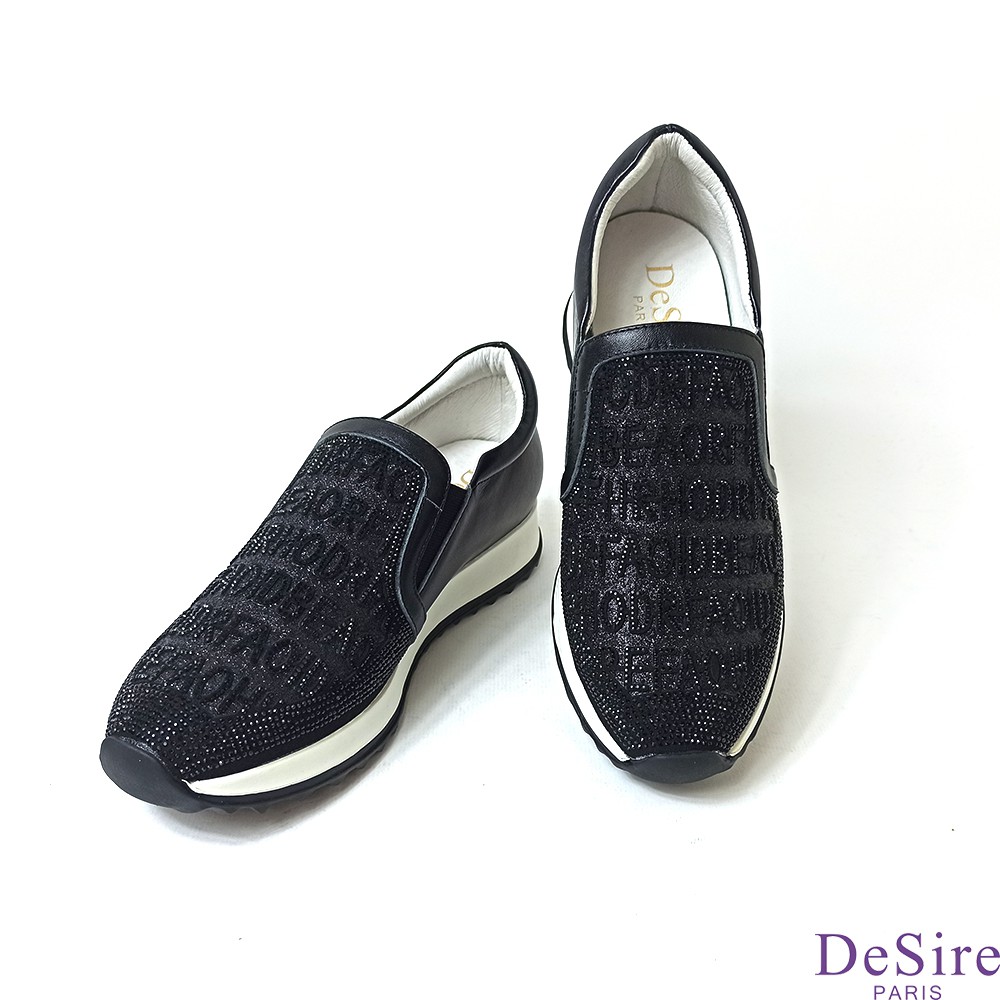 【DeSire】英文字母貼鑽厚底內增高休閒鞋-黑色(9337212-99)