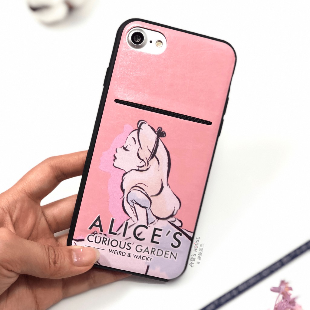 粉色愛麗絲皮質插卡手機殼 適用 iPhone 7 Plus 8Plus 6 Plus 6S Plus