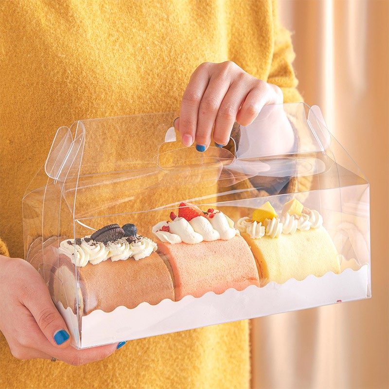 【熱賣】蛋糕卷包裝盒 手提透明長條瑞士捲毛巾捲抱抱捲烘焙包裝盒子