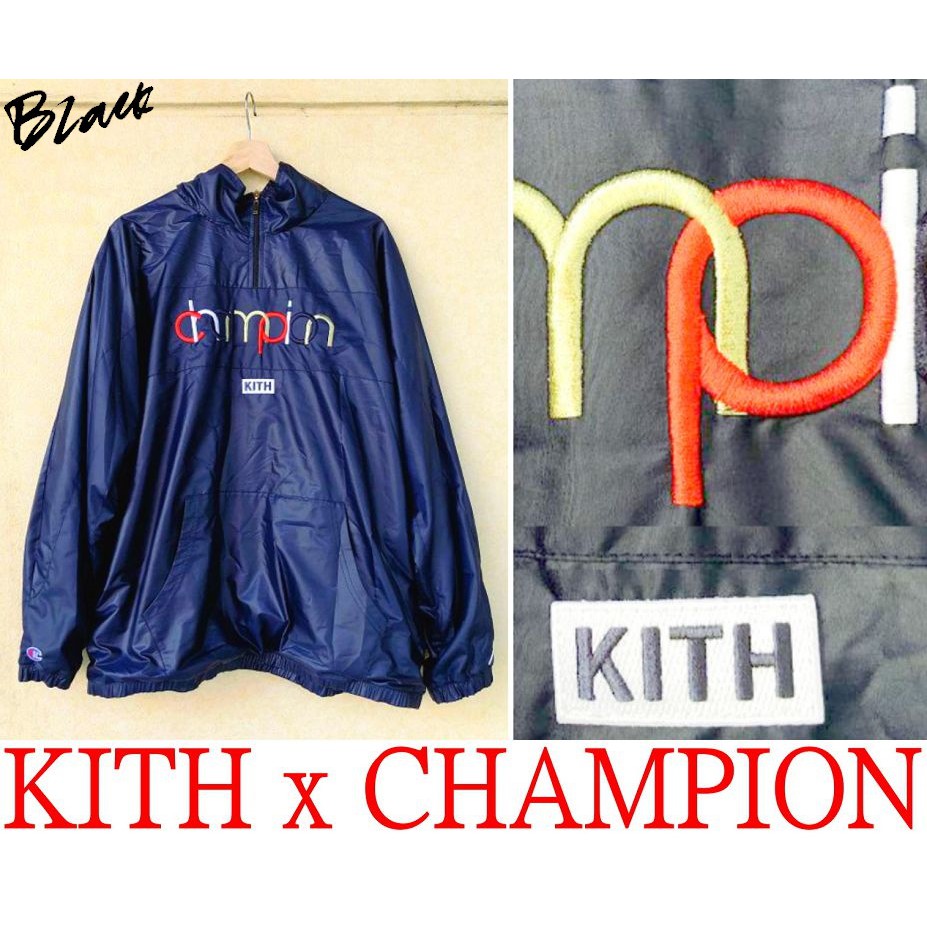 BLACK全新KITH x CHAMPION彩虹滿版刺繡LOOGO立領風衣外套/夾克