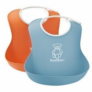 瑞典 Baby Bjorn Soft Bib 軟膠防碎屑圍兜雙入組合 (藍色+橘色款) 預購