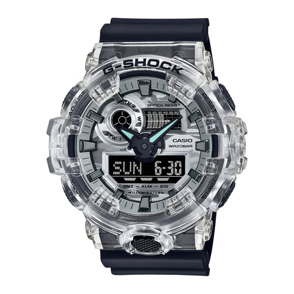 CASIO卡西歐 G-SHOCK 時尚透明迷彩 半透明 大錶徑 雙顯系列 GA-700SKC-1A_53.4mm