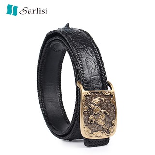 【台灣出貨】【Sarlisi】臻品真皮鱷魚皮皮帶男士商務腰帶 龍鳳呈祥黑/咖啡/黃色 三款可選