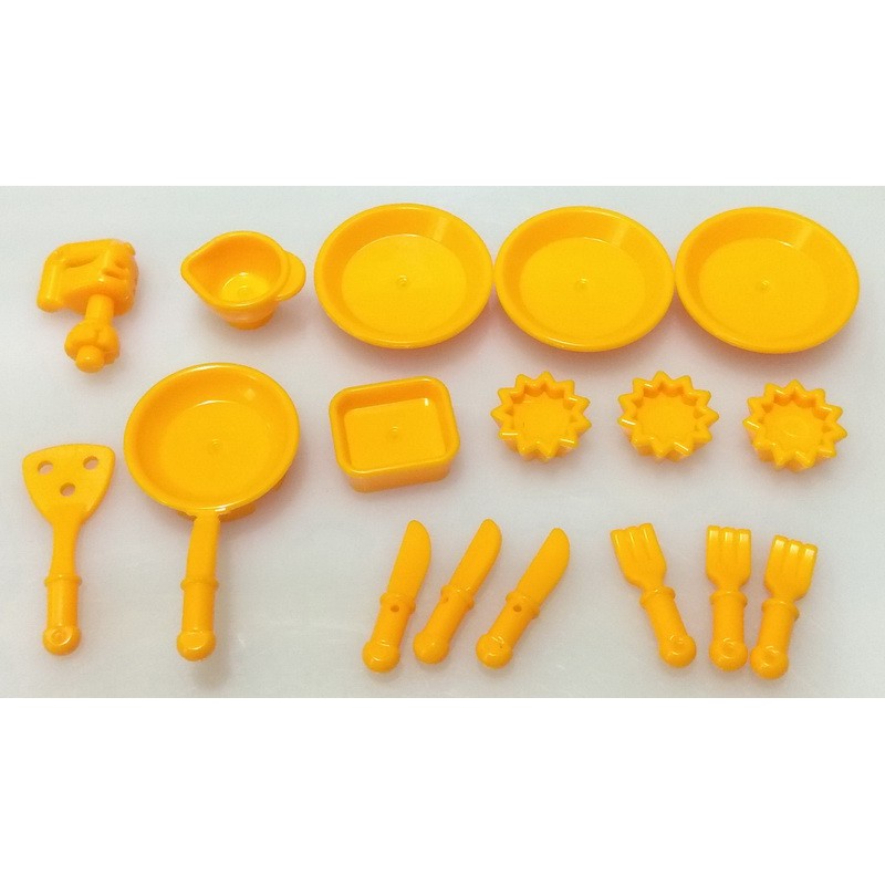 亮黃色 餐具 廚具 17件 刀叉 餐盤 碗 煎鍋 煎鏟 攪拌器 小零件包 配件包 [正版LEGO 樂高類]