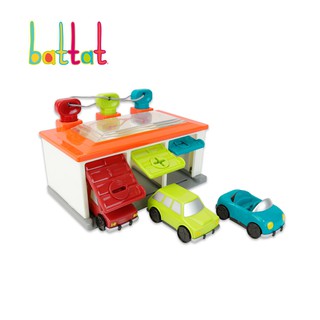 Battat 藍綠紅車庫 玩具 車 模型