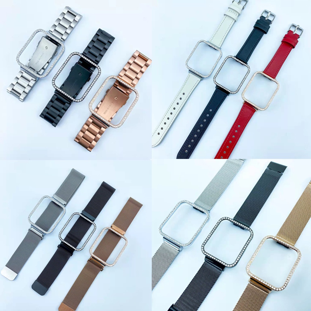 小米手錶超值版 錶帶 + 滿鑽金屬框 真皮錶帶 金屬錶帶 適用於 小米手錶超值版 Mi Watch Lite