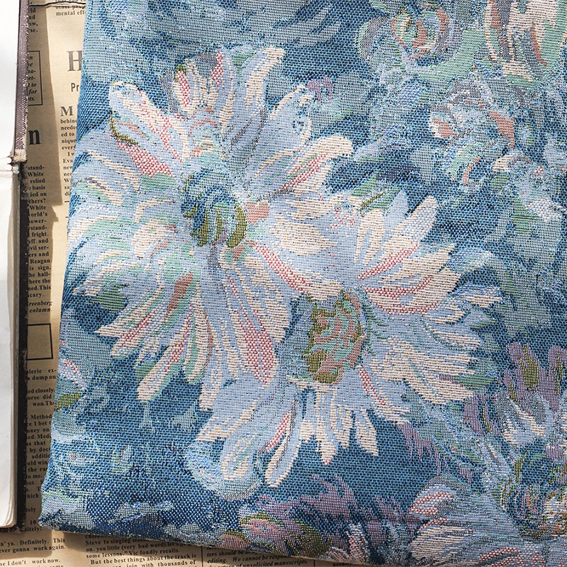 50x150cm 莫奈的畫油畫風布料提花布料湖藍色面料包裙子設計師面料DIY手工