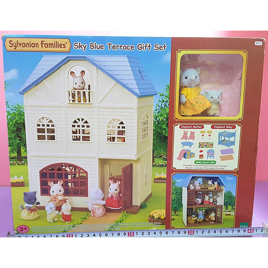 Mika💛森林家族 天藍三層別墅禮盒組（含二隻娃娃／寶寶房家具，需宅配，全新盒損）Sylvanian Families