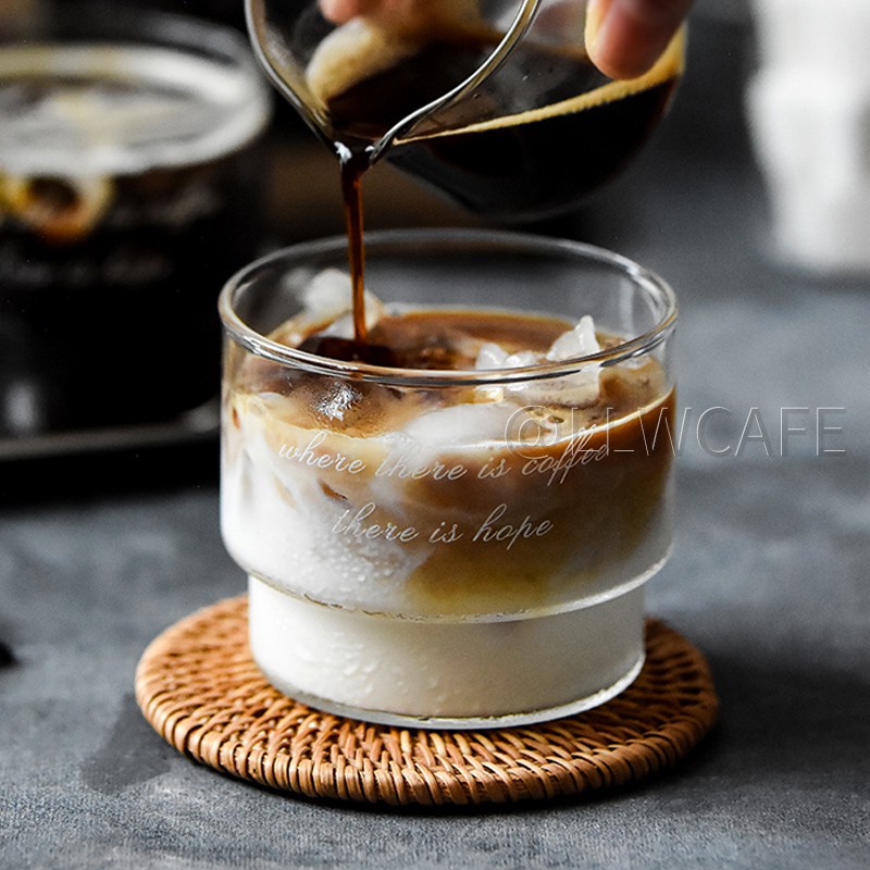 手工製作耐熱玻璃杯子 英文字母杯 阿芙佳朵ins網紅可疊放咖啡杯 冰美式咖啡杯 優酪乳甜品杯 布丁杯260ml