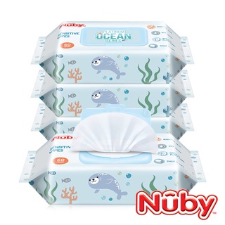 附發票【Nuby 海洋系列極厚柔濕巾 60抽x4包(串)】超取限購一串