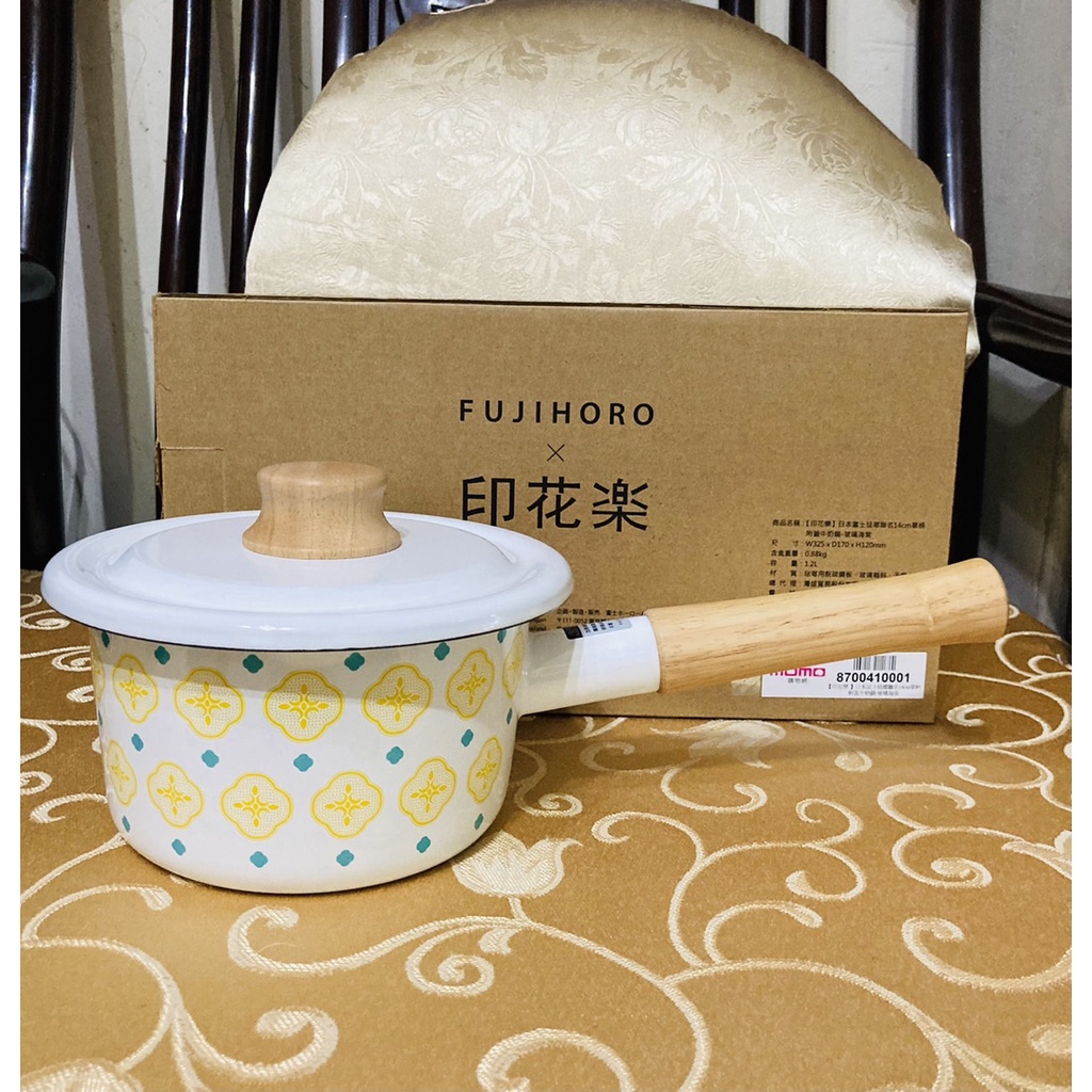 【印花樂】日本富士琺瑯聯名14cm單柄附蓋牛奶鍋-玻璃海棠