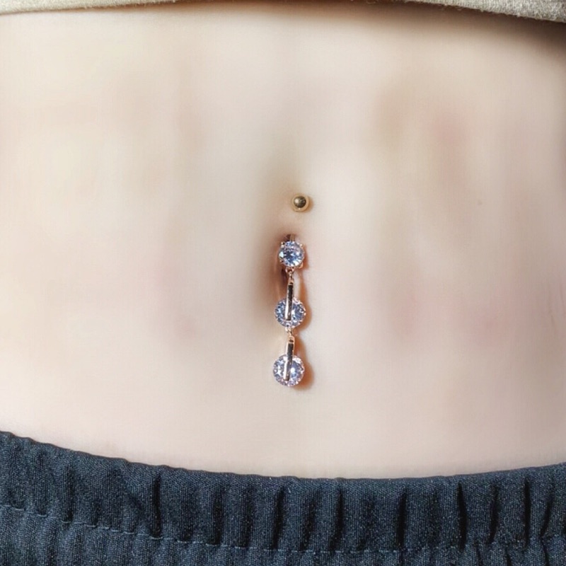 長垂墜肚臍環水鑽臍環三連鑽肚臍環現貨不用等 蝦皮購物