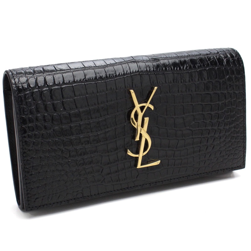 YSL Saint Laurent 鱷魚壓紋金釦長夾 (黑)