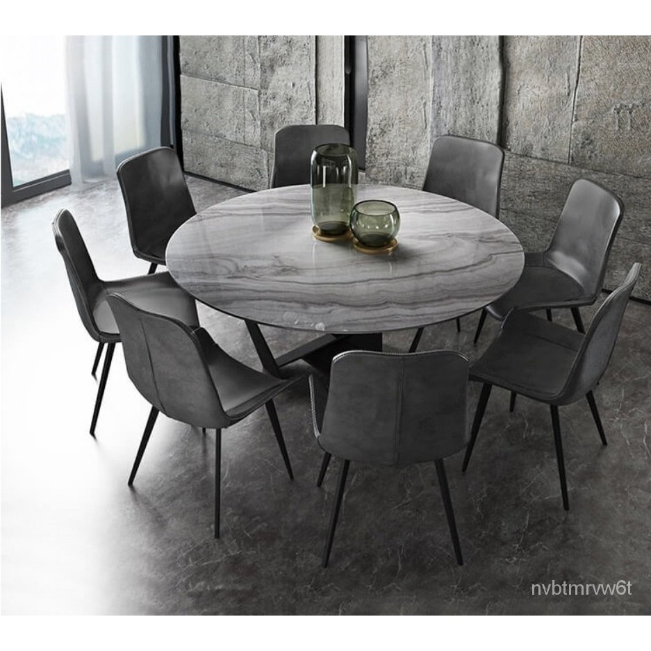 【直銷·免運】-北歐大理石圓桌 現代簡約圓形餐桌椅組合 6人8家用飯桌帶轉盤桌子-家具