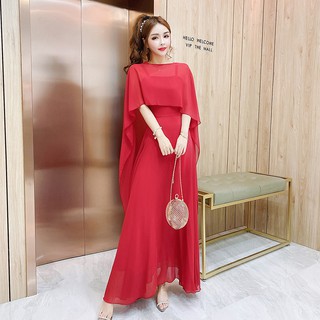 【現貨臺灣,免預購】S-L 白色 紅色 黑色 短袖禮服 氣質晚宴女神範兩件套 披風飄逸+性感吊帶禮服 尾牙春酒 婚禮洋裝