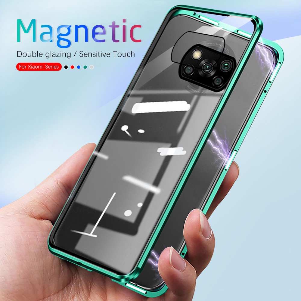 適用於外殼小米 Mi Poco X3 Pro X3 Nfc Poco M3 F3 X3 GT 磁性手機殼雙面鋼化玻璃磁鐵