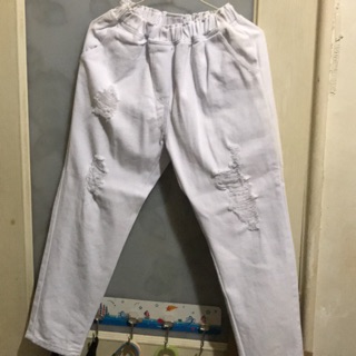 腰圍伸縮彈性淺色牛仔褲