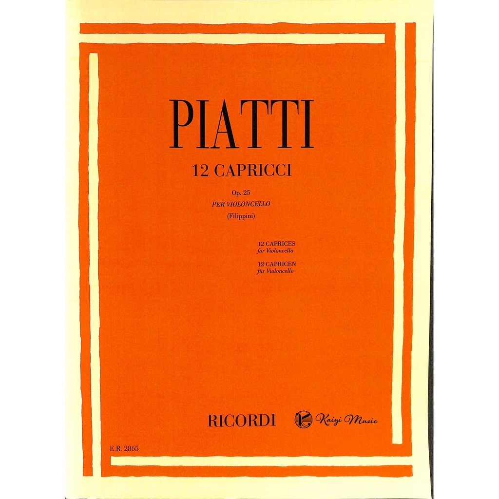 【凱翊︱RICORDI】〔皮亞提〕大提琴12首隨想曲作品25 PIATTI 12 Capricci Cello比賽指定曲