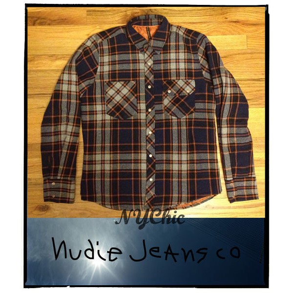 NYChic 全新正品 瑞典 NUDIE JEANS CPO 鋪棉保暖厚實 襯衫外套 菱格紋 藍橘灰 雙口袋設計 現貨M