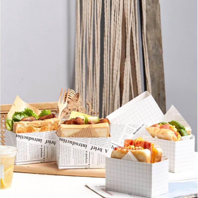 韩国网红同款三明治包装盒滑蛋厚蛋烧吐司纸托汉堡早餐一次性纸盒 特價$10元