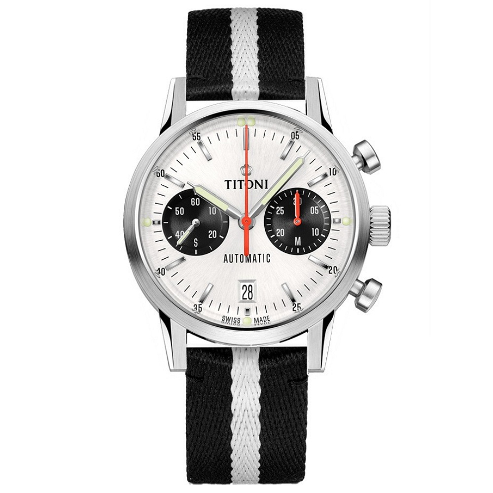 【聊聊甜甜價】TITONI 梅花錶 傳承系列 熊貓 復刻 計時機械腕錶 / 41mm / 94020S-T2-680
