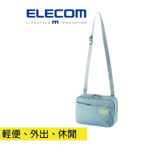 【日本ELECOM】off toco帆布多能側揹包OF03 粉藍 輕旅行 休閒輕便