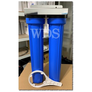 (WDS)20吋小胖二道式不鏽鋼吊片全戶過濾器(藍色濾殼) 淨水器水族箱 飲水機 水塔過濾器(6分進出水口)只要990元