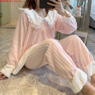 入秋新款睡衣學生可愛風秋冬珊瑚絨睡衣女冬季保暖加厚加絨毛絨可愛法蘭絨冬天家居服套裝