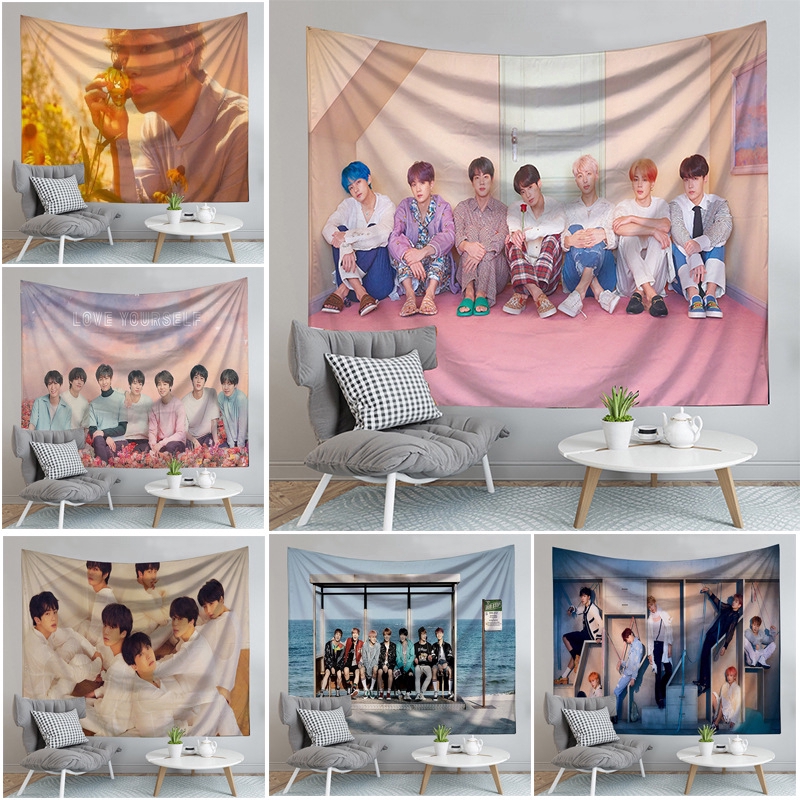 Bts防彈少年團掛毯掛畫高清印刷照片掛布房間學生宿捨裝飾背景背景布 蝦皮購物