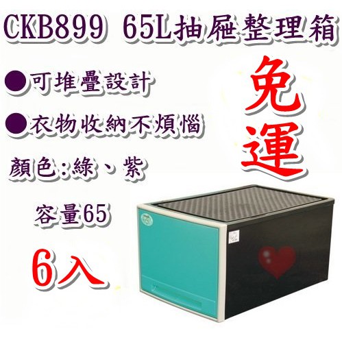 《用心生活館》台灣製造 免運 6入 65L抽屜整理箱 (綠紫) 尺寸 62*42*32.7cm 抽屜整理箱 CKB899