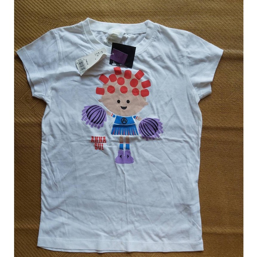 設計師名牌 ANNA SUI  全新 連標 美國製 白色 純棉 啦啦隊娃娃 短袖 T袖  P號 原價$2400